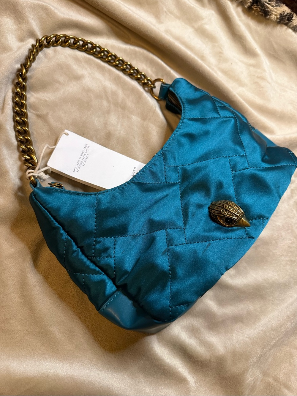 Kurt Geiger Teal Quilted Vegan Bag Gold Chain Handle & Guitar Strap🔥SOLD OUT🔥NWT